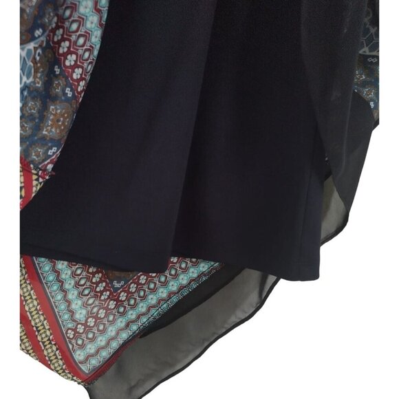 MSK Women's Medium Sleeveless Black & Multicolor Handkerchief Hem Dress. - Picture 4 of 6
